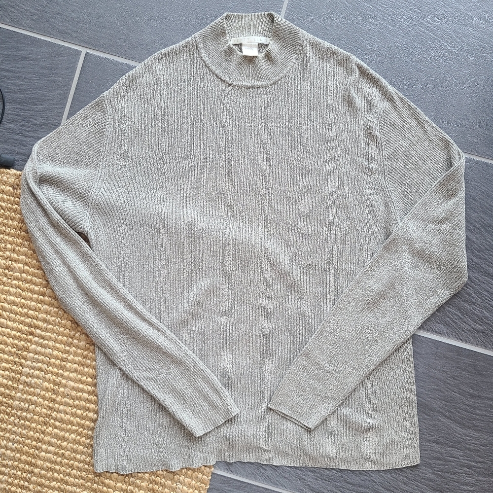 Perry Ellis Oatmeal Ribbed Knit Silk/Cotton Long Sleeve Mock Neck Sweater - XL - Picture 8 of 16